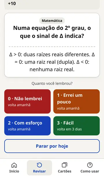 Modo Desafio, revisão: pergunta, resposta e nota de 0 a 3